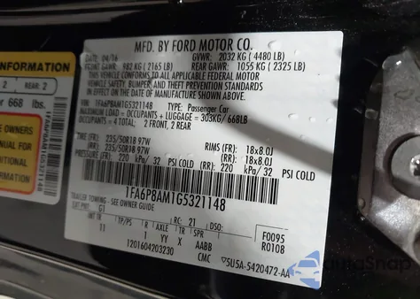 2016 Ford Mustang V6 из США, поврежденный, VIN 1FA6P8AM1G5321148